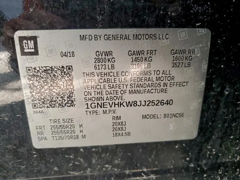 2018 CHEVROLET TRAVERSE LT  