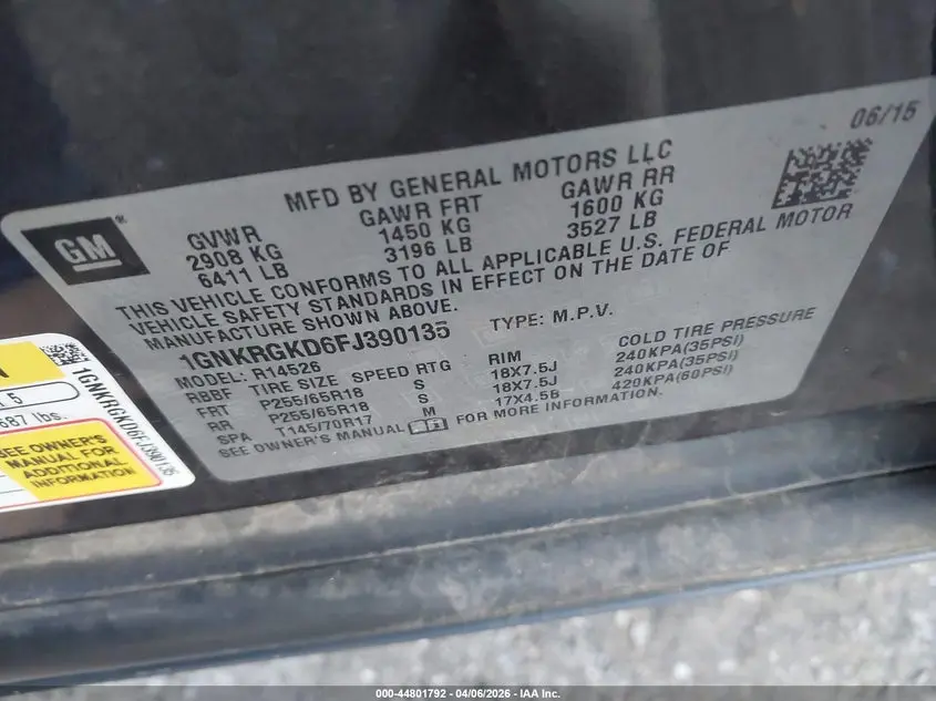2015 CHEVROLET TRAVERSE 1LT