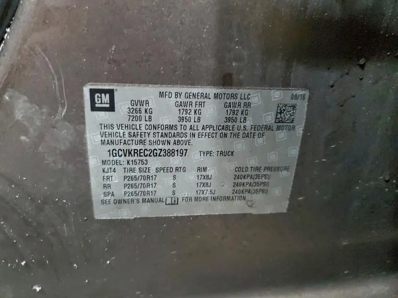 2016 CHEVROLET SILVERADO K1500 LT  