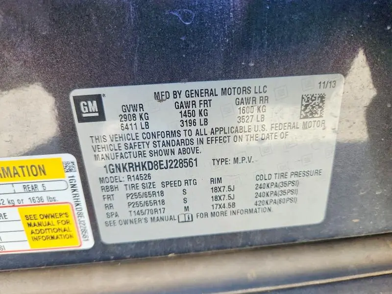 2014 CHEVROLET TRAVERSE LT  