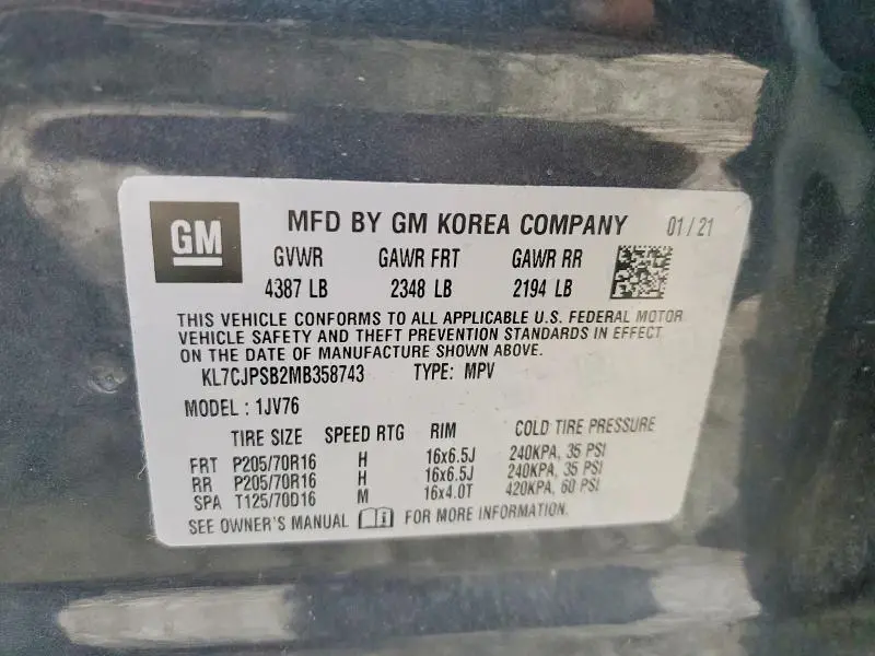 2021 CHEVROLET TRAX 1LT  