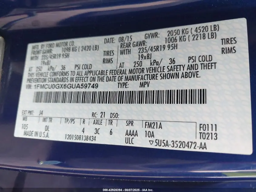 2016 FORD ESCAPE SE