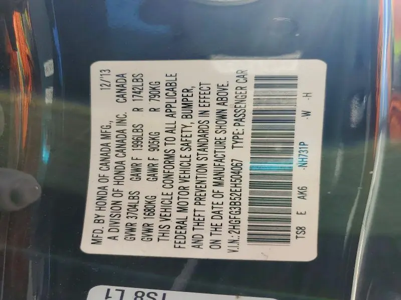 2014 HONDA CIVIC LX  