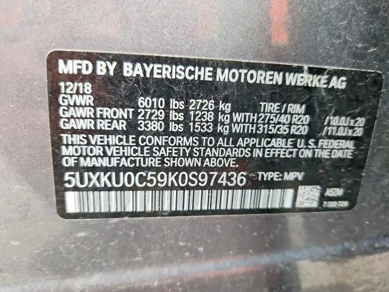 2019 BMW X6 SDRIVE35I  