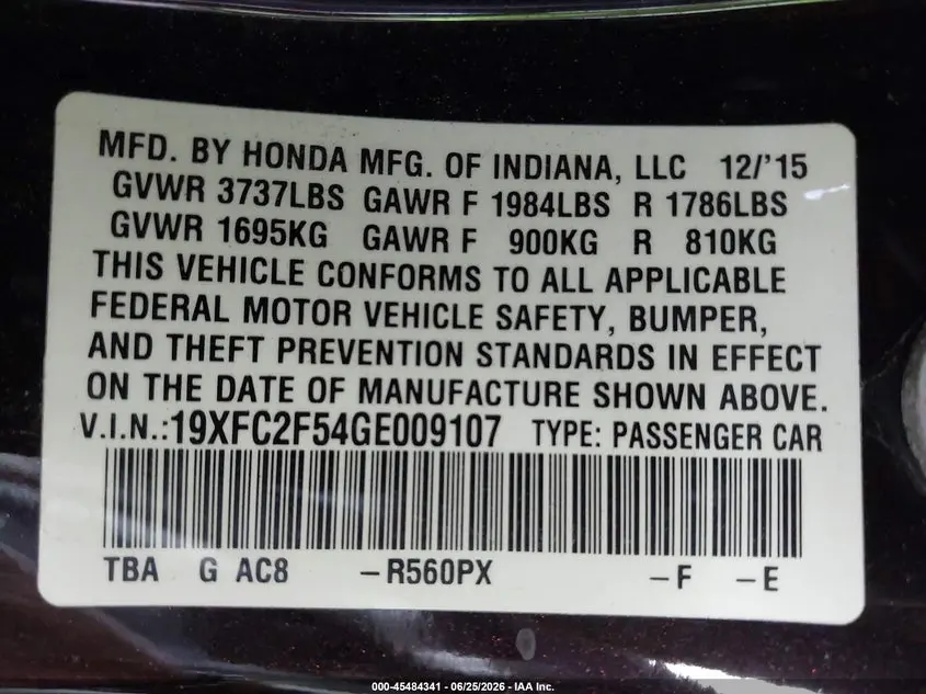 2016 HONDA CIVIC LX