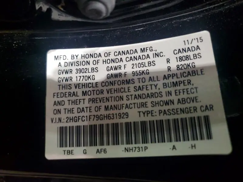 2016 HONDA CIVIC EXL  