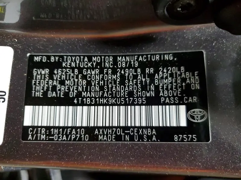 2019 TOYOTA CAMRY LE  