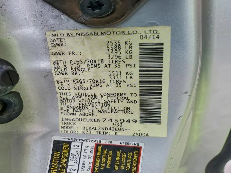 2014 NISSAN FRONTIER SV  