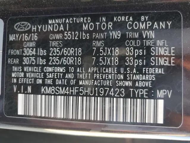 2017 HYUNDAI SANTA FE SE  