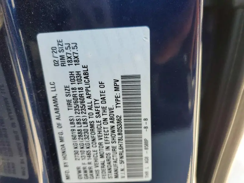 2020 HONDA ODYSSEY EXL  