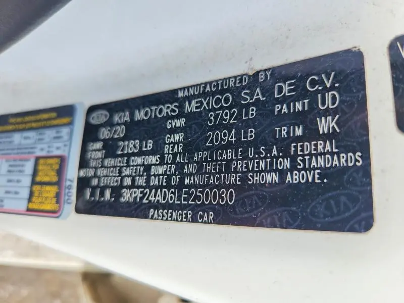 2020 KIA FORTE FE  