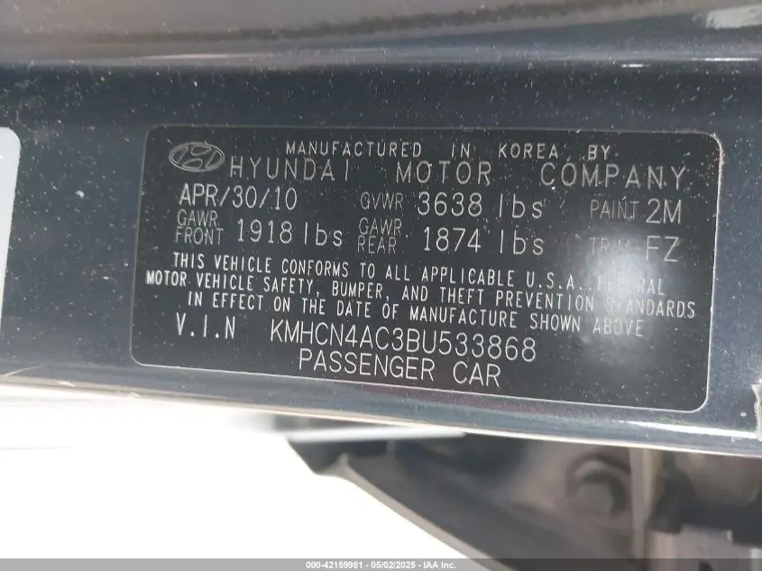 2011 HYUNDAI ACCENT GLS