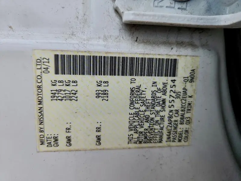 2012 NISSAN ALTIMA BASE  