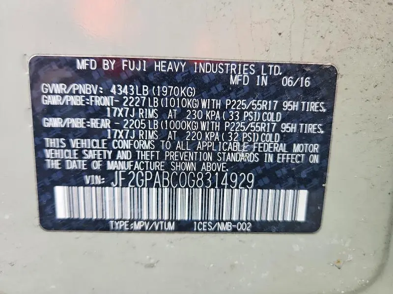 2016 SUBARU CROSSTREK PREMIUM  