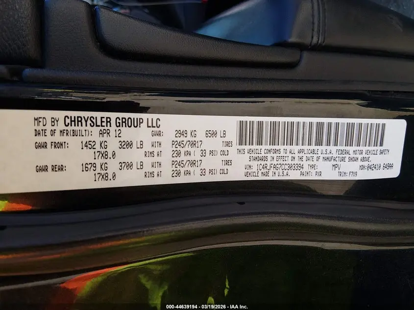 2012 JEEP GRAND CHEROKEE LAREDO