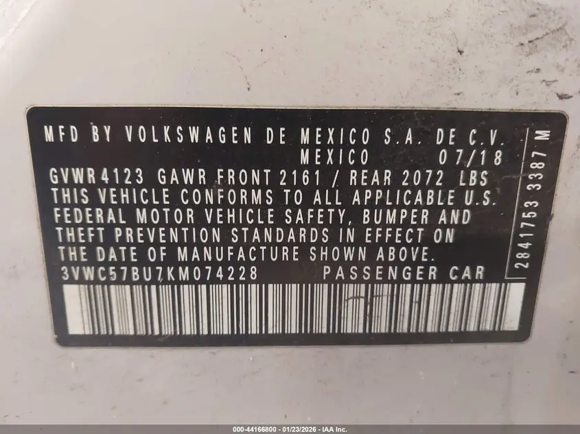 2019 VOLKSWAGEN JETTA 1.4T R-LINE/1.4T S/1.4T SE