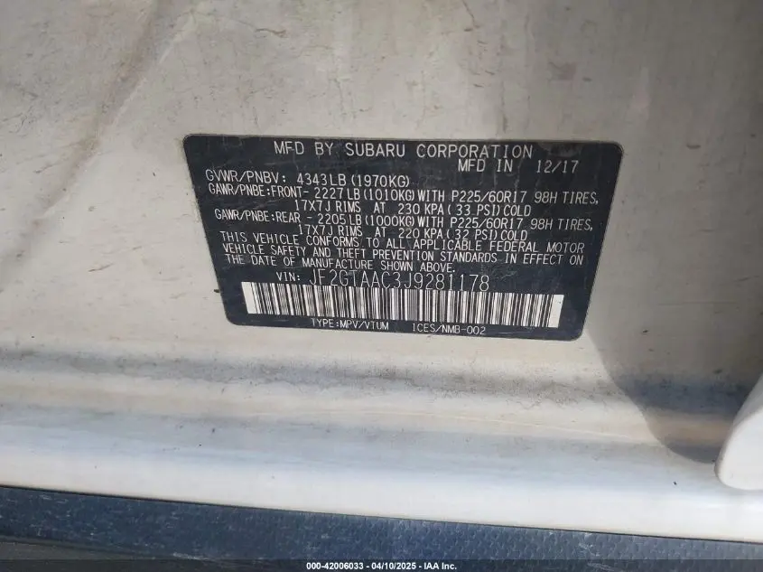 2018 SUBARU CROSSTREK 2.0I