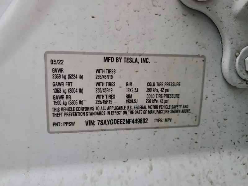2022 TESLA MODEL Y   
