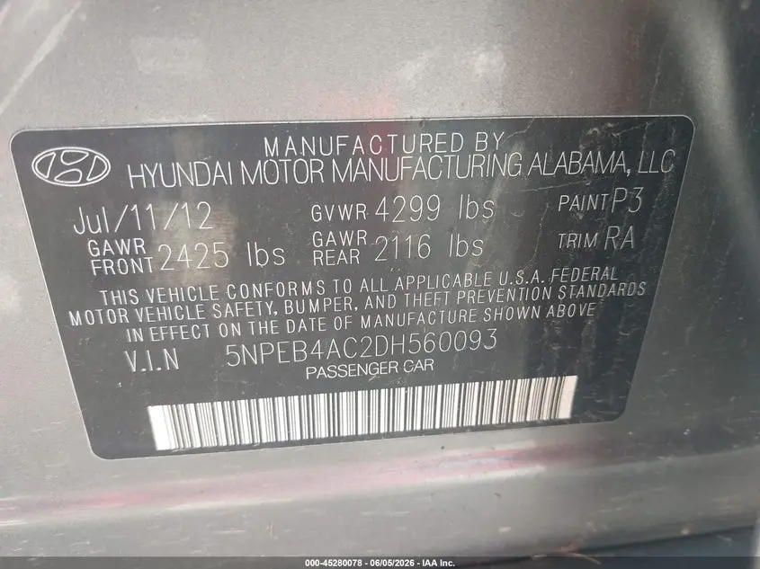 2013 HYUNDAI SONATA GLS