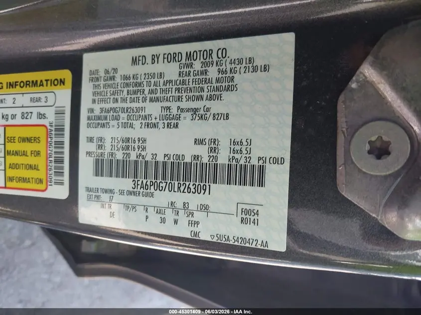 2020 FORD FUSION S