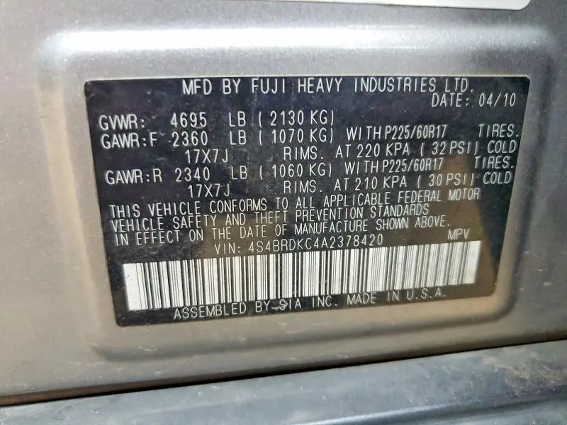 2010 SUBARU OUTBACK 3.6R LIMITED  