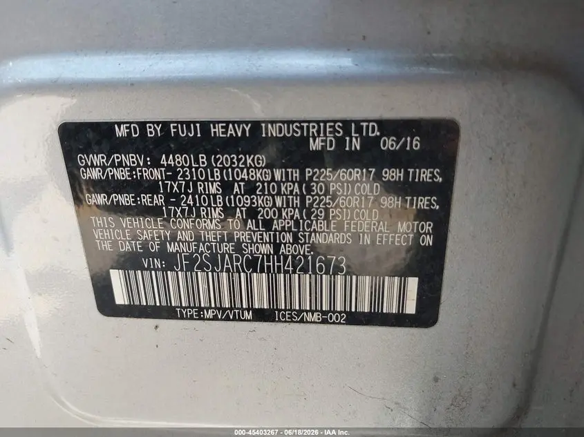 2017 SUBARU FORESTER 2.5I LIMITED