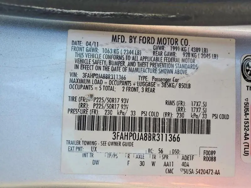 2011 FORD FUSION SEL  