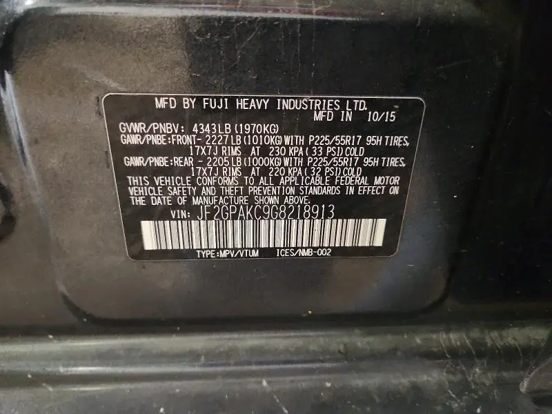 2016 SUBARU CROSSTREK LIMITED  