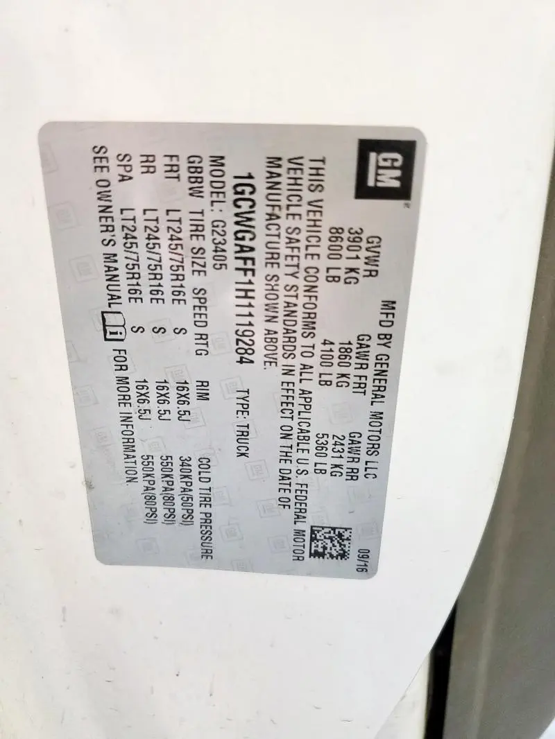 2017 CHEVROLET EXPRESS G2500   