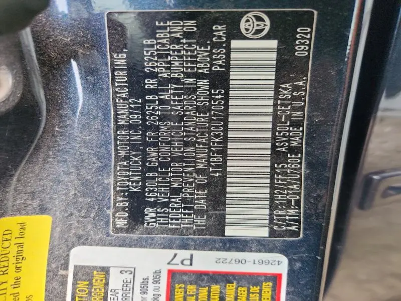 2012 TOYOTA CAMRY SE  