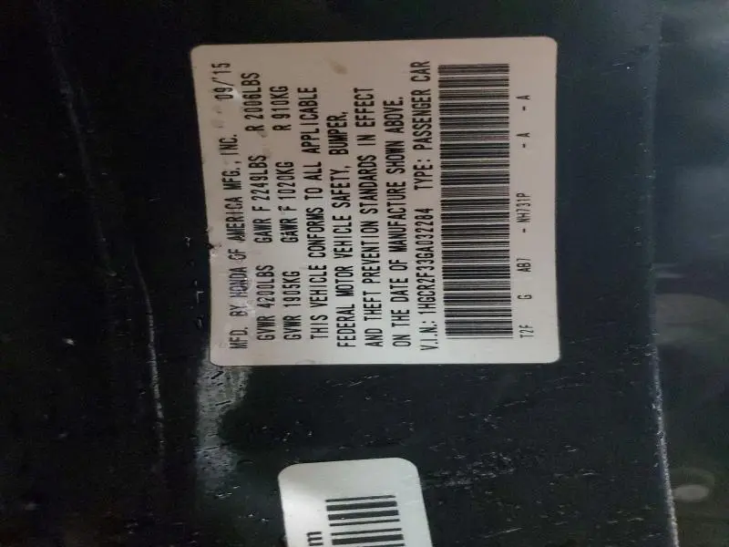 2016 HONDA ACCORD LX  