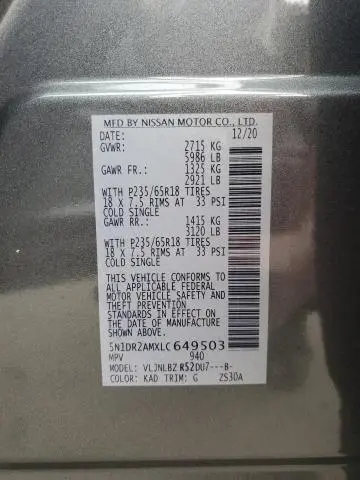 2020 NISSAN PATHFINDER S  