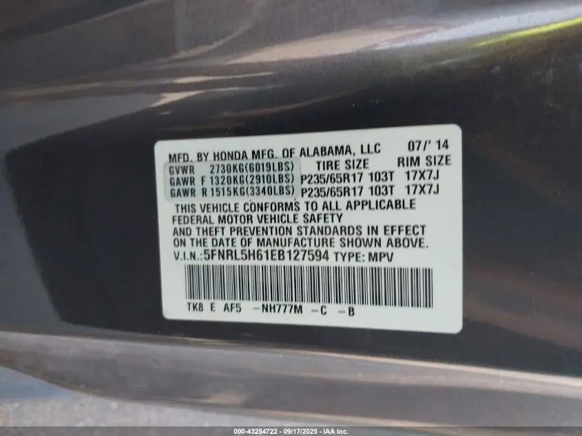 2014 HONDA ODYSSEY EX-L