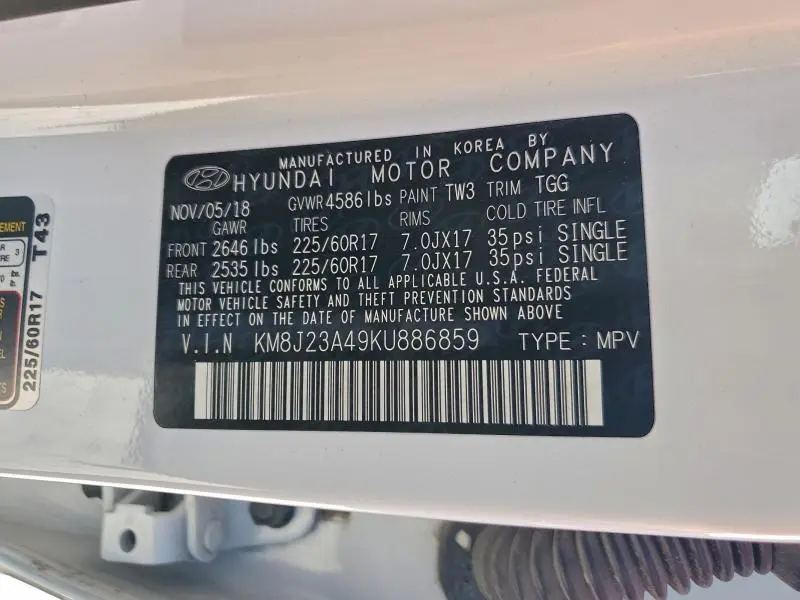 2019 HYUNDAI TUCSON SE  