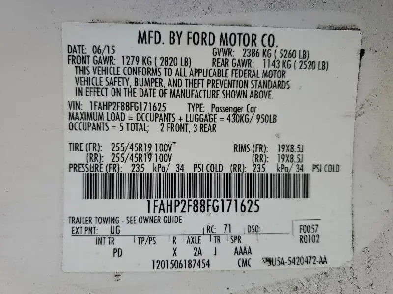 2015 FORD TAURUS LIMITED  