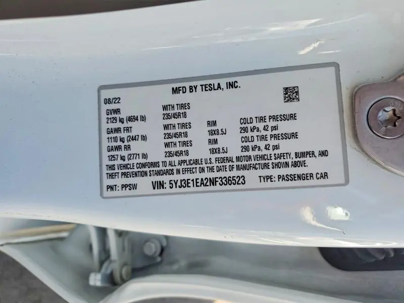 2022 TESLA MODEL 3   