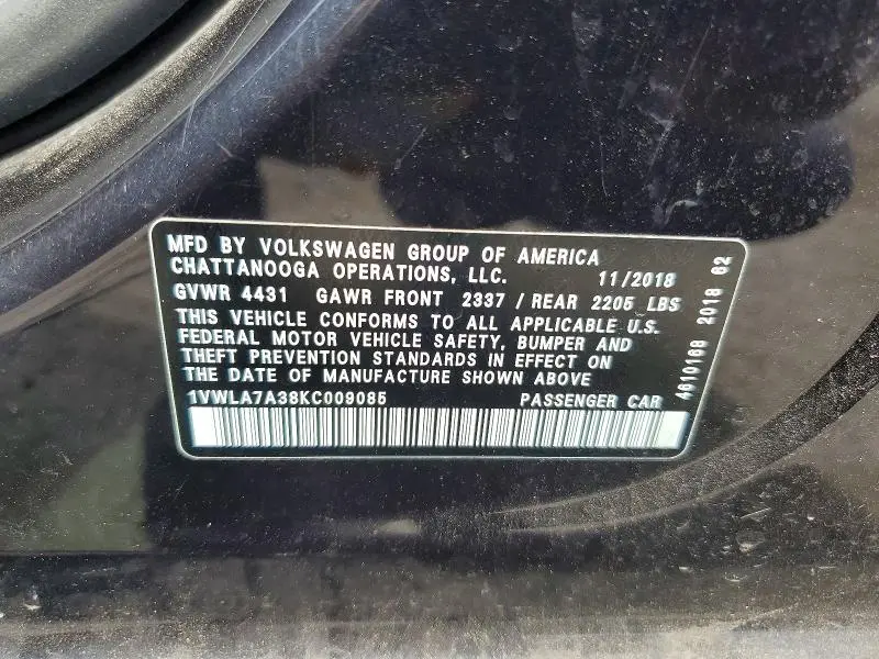 2019 VOLKSWAGEN PASSAT WOLFSBURG  