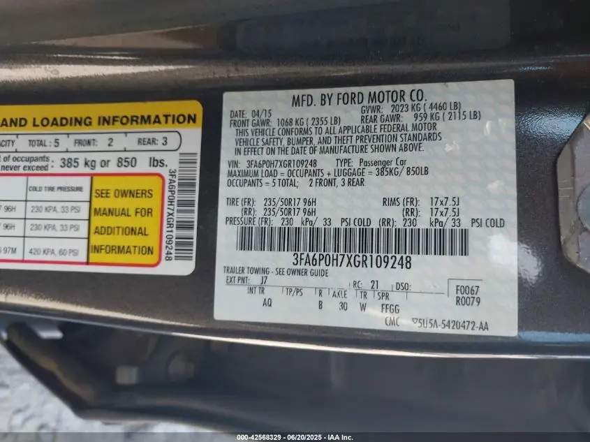 2016 FORD FUSION SE