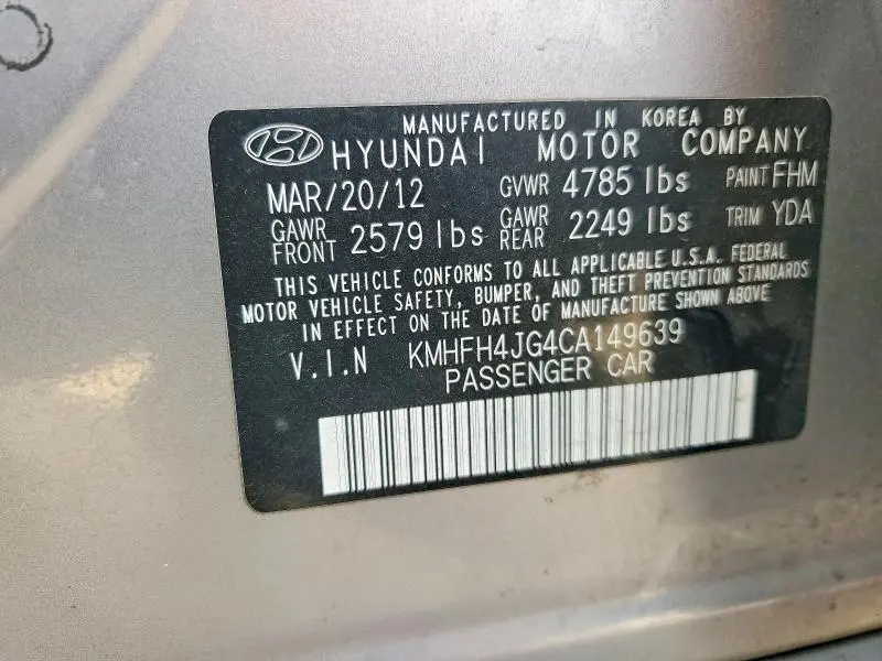 2012 HYUNDAI AZERA GLS  