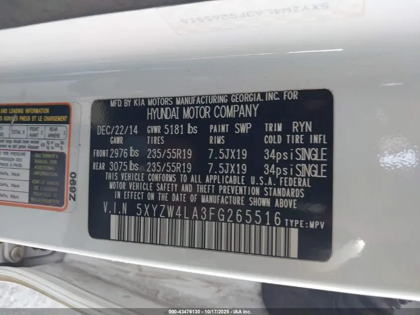 2015 HYUNDAI SANTA FE SPORT 2.0L TURBO