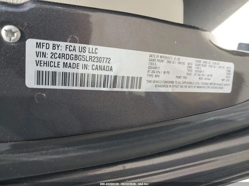 2020 DODGE GRAND CARAVAN SE