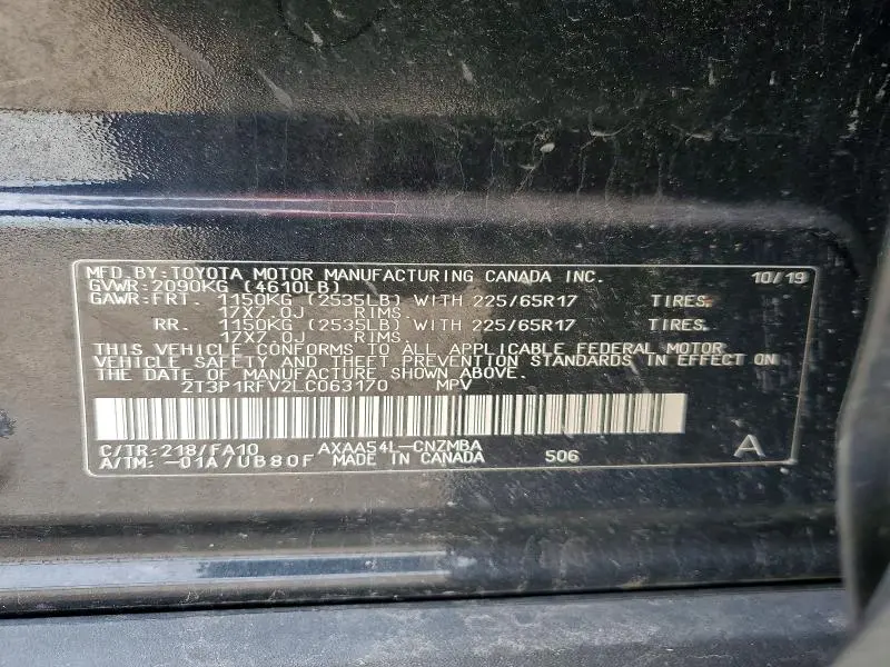 2020 TOYOTA RAV4 XLE  