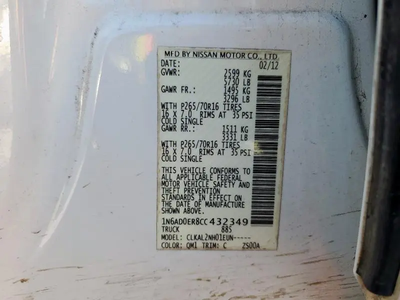 2012 NISSAN FRONTIER S  