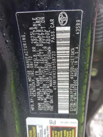 2012 TOYOTA CAMRY BASE  