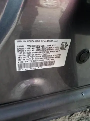 2016 HONDA PILOT ELITE  