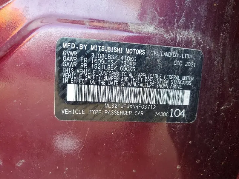 2022 MITSUBISHI MIRAGE G4 ES  