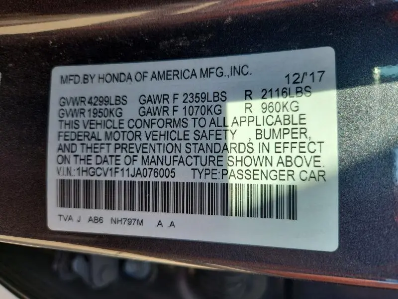 2018 HONDA ACCORD LX  