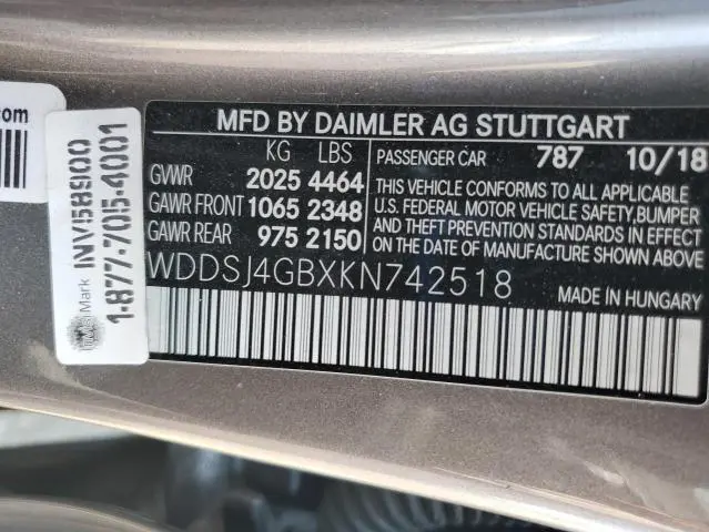 2019 MERCEDES-BENZ CLA 250 4MATIC  