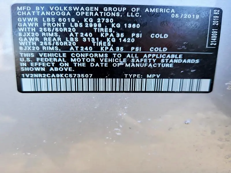 2019 VOLKSWAGEN ATLAS SEL PREMIUM  