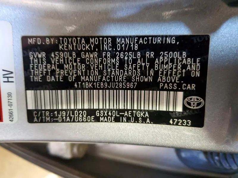 2018 TOYOTA AVALON XLE  